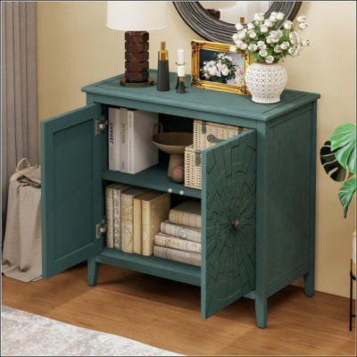 Vintage Sideboard Cabinet With Carved Roman Column Legs, Hand-Painted Finish, Hidden Storage Compartments, Reinforced Structure, Raised Base For Easy Cleaning, For Living & Dining Room(faucet not included)