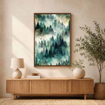 "Foggy Evergreen Forest", art mural sur toile avec cadre flottant, prêt à être accroché