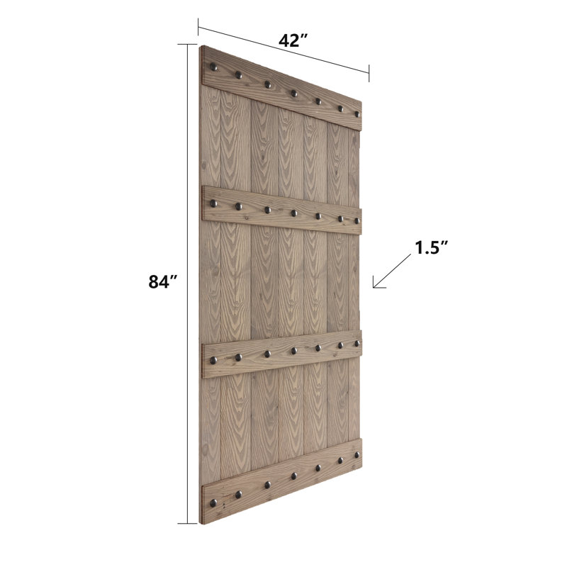 Porte de grange lambrissée peinte en bois sans trousse de quincaillerie d'installation, 42 po x 84 po, Gris clair