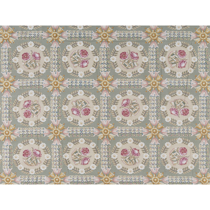 Tapis vert et beige noué à la main de haute qualité
