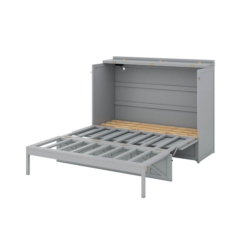 Grand lit escamotable avec tiroirs et port USB, Gris brossé