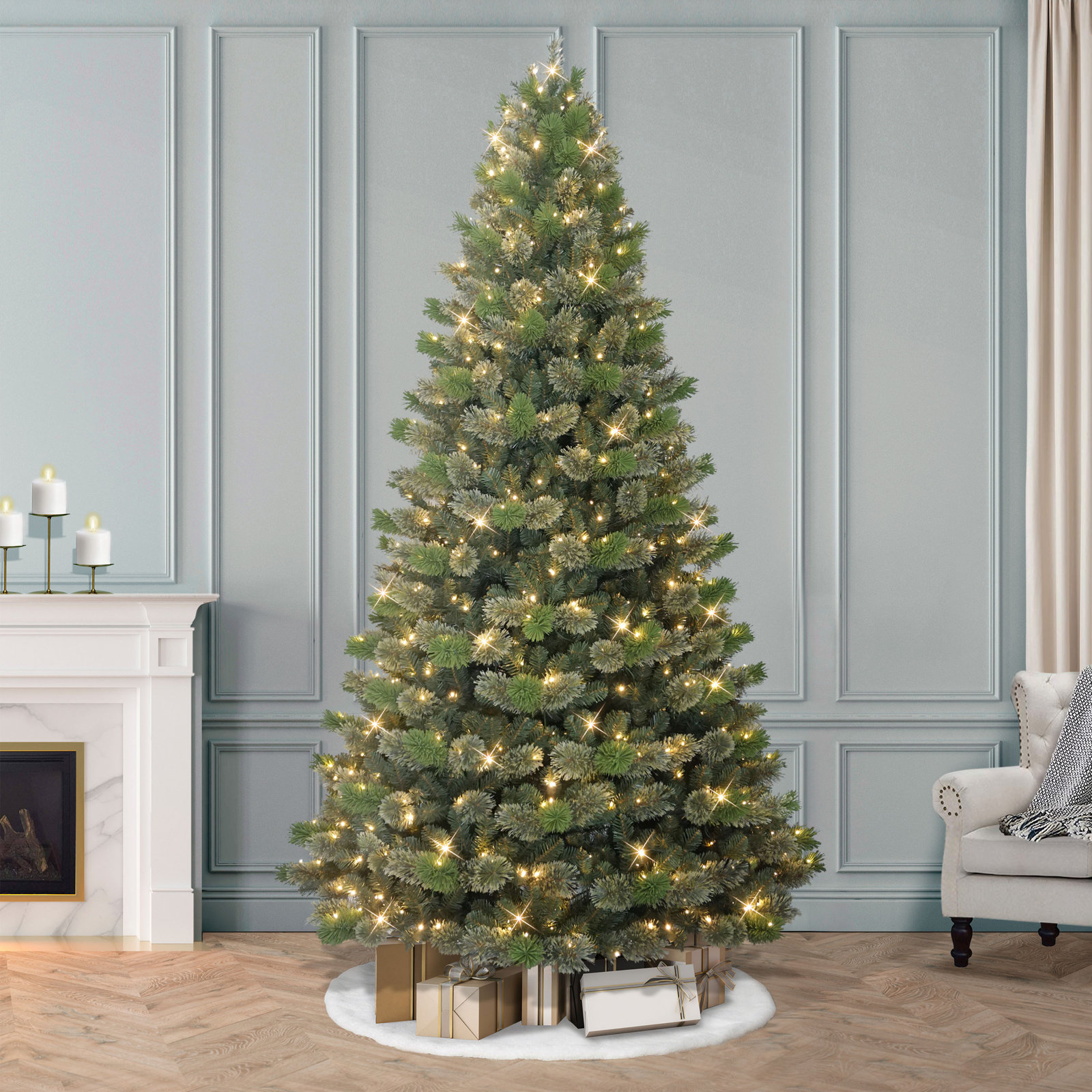 9' Pre-Lit Pine Christmas Tree