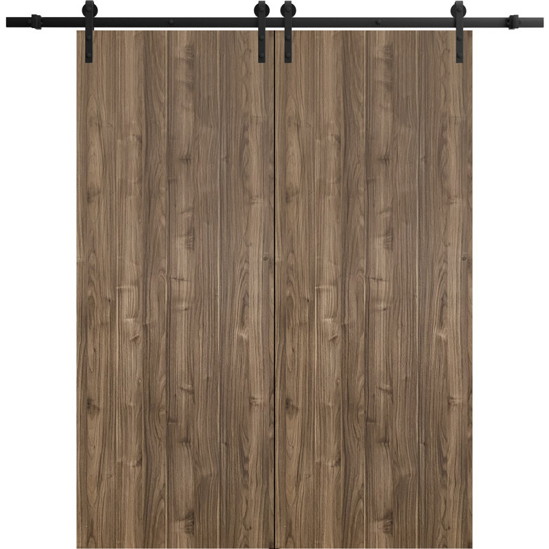 Porte de grange à panneaux en bois Planum sans trousse de quincaillerie d'installation, 64 po x 80 po, Noyer