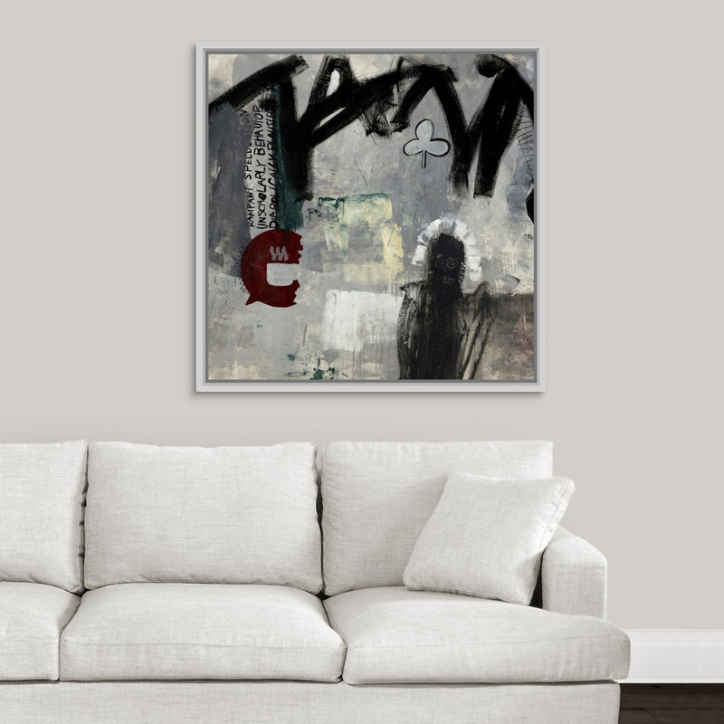 « unécoliered », peinture sur toile, H 37,7 po x l 37,7 po x P 1,75 po, Cadre flottant blanc