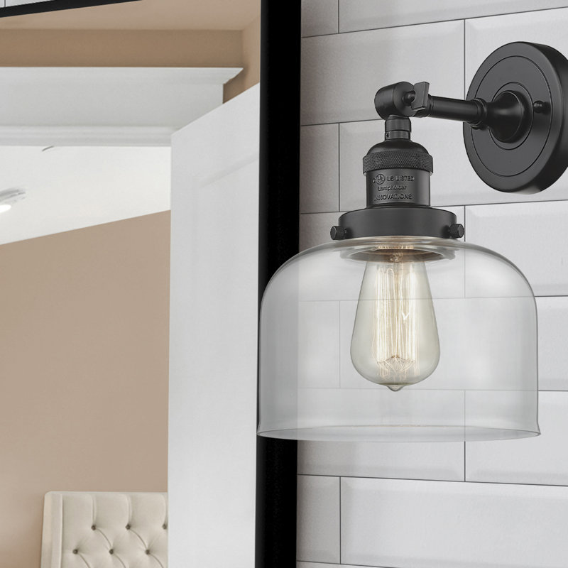 Applique murale 1 lumière 8 po Bell, Bronze frotté à l'huile, Ampoule à DEL rétro de 6 watts, Clair