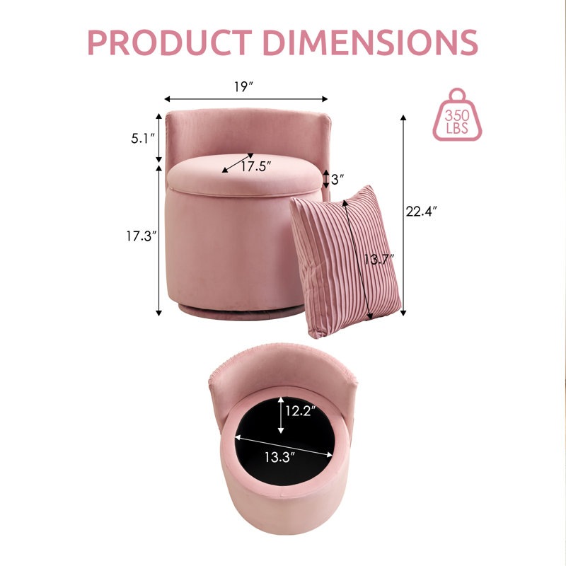 Fauteuil de coiffeuse en velours avec rangement, repose-pieds pivotant rond à 360 ° avec coussins, tabouret de maquillage moderne sans assemblage pour la chambre à coucher, la commode et le salon