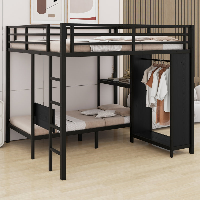 Lit superposé en métal avec garde-robe et bureau pliable