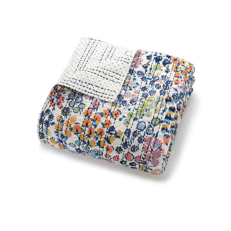 Full Blue Cotton Reversible Boho-Chic Quilt Set