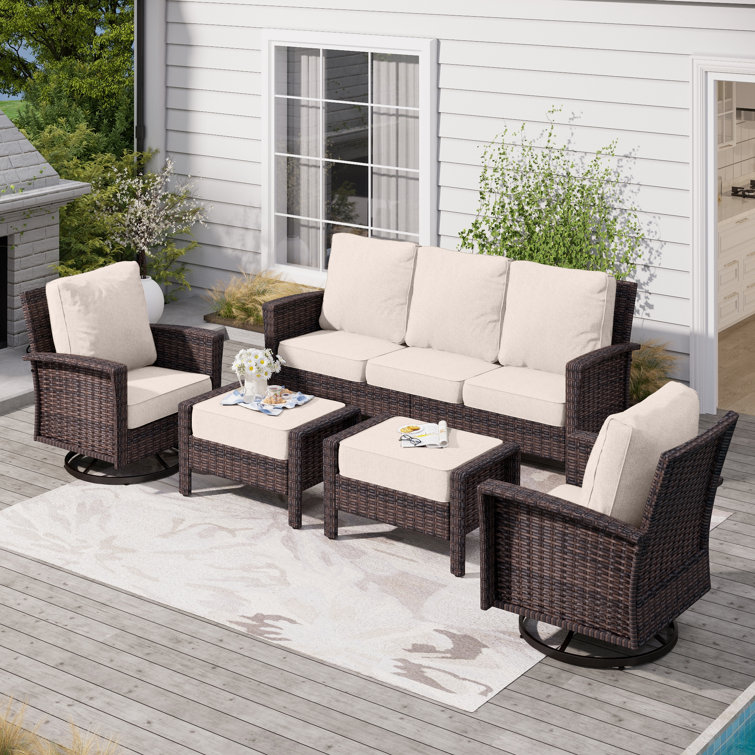 Nadilee Premium All-Weather Wicker 5 - Person Patio Conversation Sets with Cushions