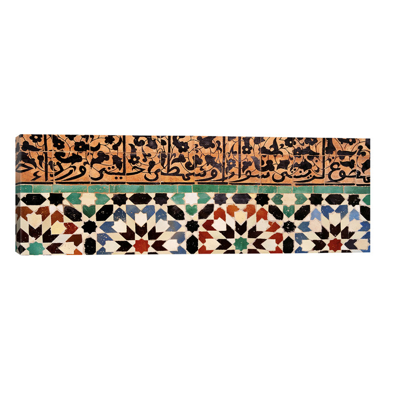 Close-up Of Design On A Wall, Ben Youssef Medrassa, Marrakesh, Morocco - No Frame Panoramic Print on Canvas