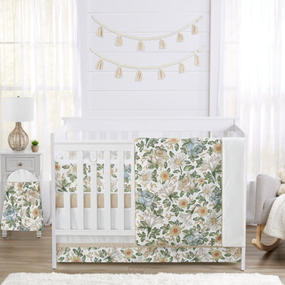 Sweet Jojo Designs Vintage Floral Blue Yellow Girl 6pc Crib Bedding + BreathableBaby Breathable Mesh Liner  Bohemian
