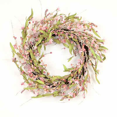 22" Artificial Farmhouse Spring Summer Valentine's Day Birch Greenery Leaves Berry Wildflower Front Door Wreath