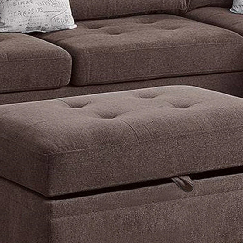 Canapé modulaire rembourré 4 pièces Khue, Chenille brun, Accoudoir à droite (vu de face)