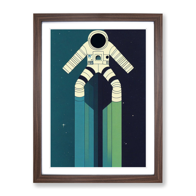 XC1022-3778X Retro Astronaut No.3 - Print on Canvas, 46cm H x 34cm W x 3cm, Walnut Framed