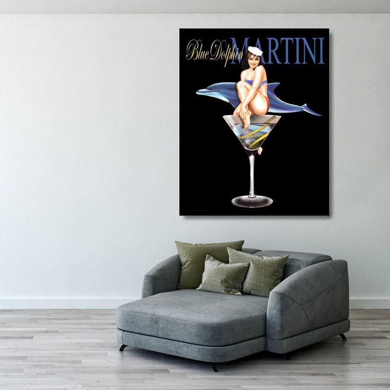 Blue Dolphin Martini, H 35 po x l 28 po