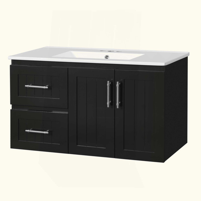 Meuble-lavabo mural, armoire de rangement flottante avec 2 tiroirs, lavabo simple en céramique à 3 trous, armoire moderne avec tablette réglable