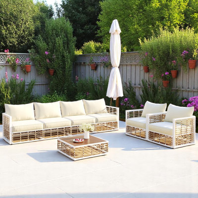 7 - Piece Outdoor Wicker Patio Conversation Set With Cushions