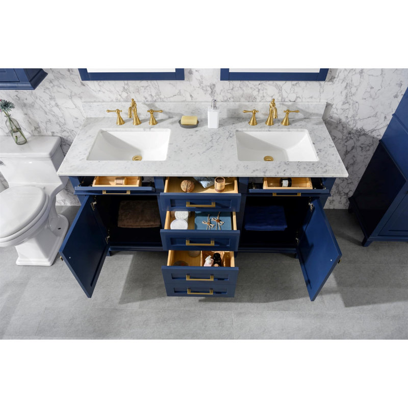 Ensemble de meuble-lavabo double 60 po Malcom, Bleu