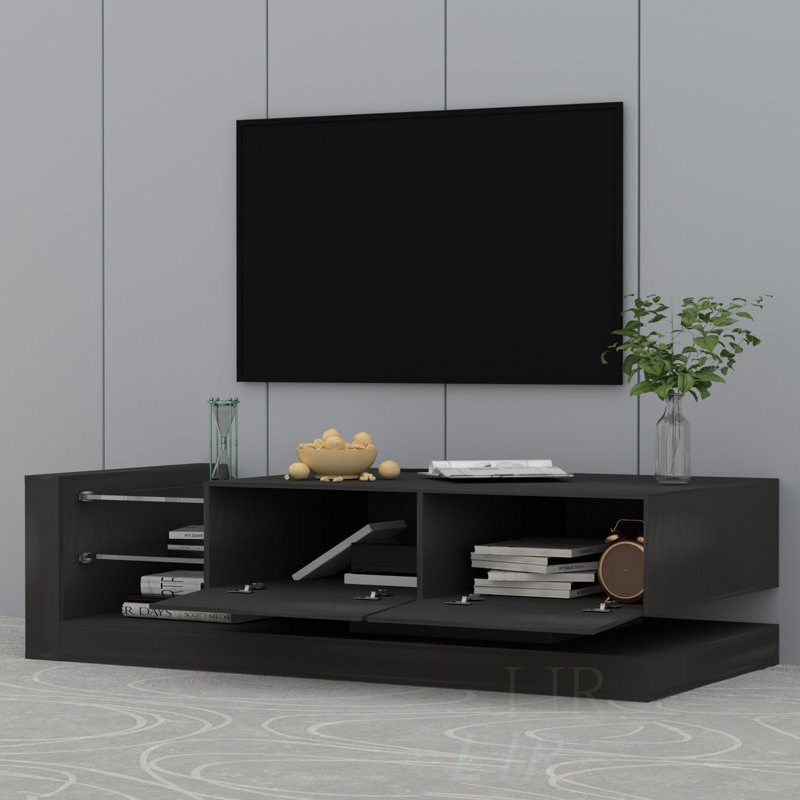 Modern RGB LED TV Console With 31 Modes Changing Lights And Ample Storage For 75 Inch Tvs, TV Stand, Black