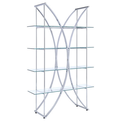 Elegant Design - Brumfield 73-Inch 4-Shelf Glass Bookshelf Chrome