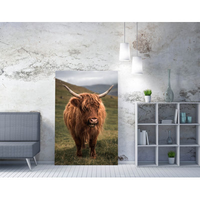 Highland cow green landscape Canvas Wall Art Print Picture