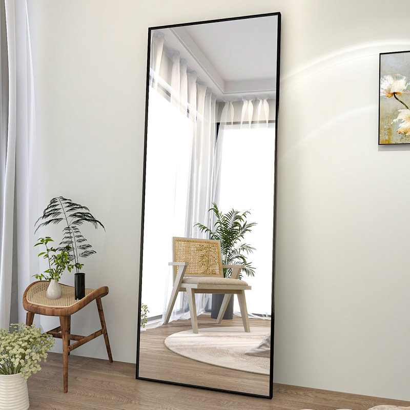 Metal Wall Mirror, 57.87" x 17.72", Black