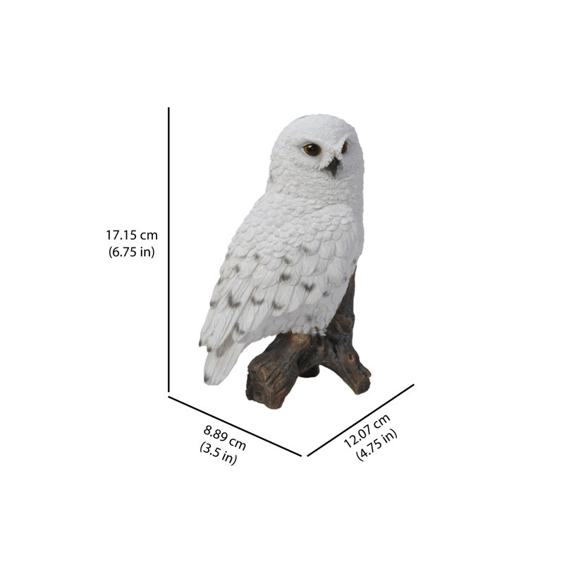 White Polyresin Snowy Owl on Brown Stump Garden Statue