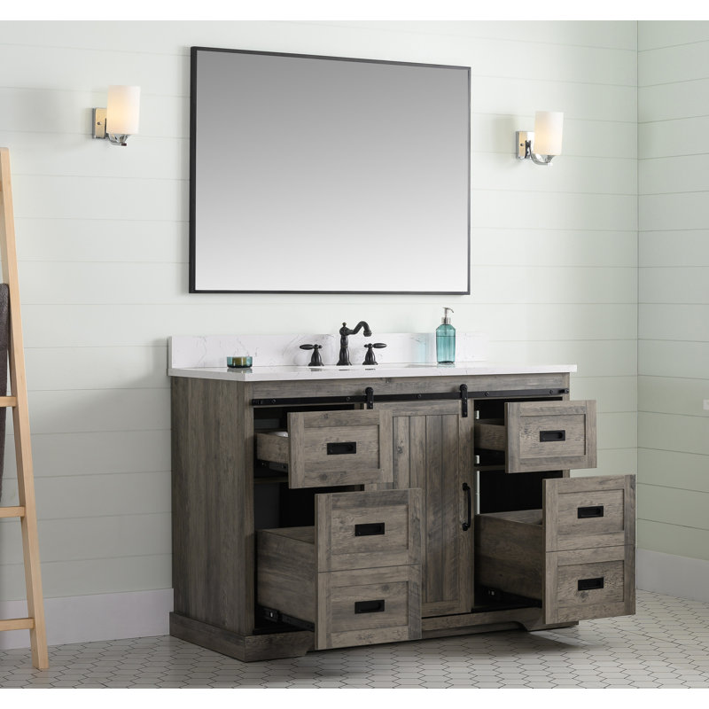 Cayden 48'' Single Bathroom Vanity with Top, Carrara White, Weathered Gray
