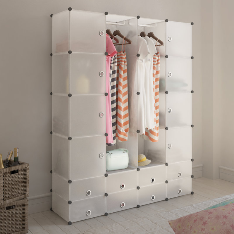 Modular Cabinet with Compartment Storage Cabinet Clothes Organizer, White
