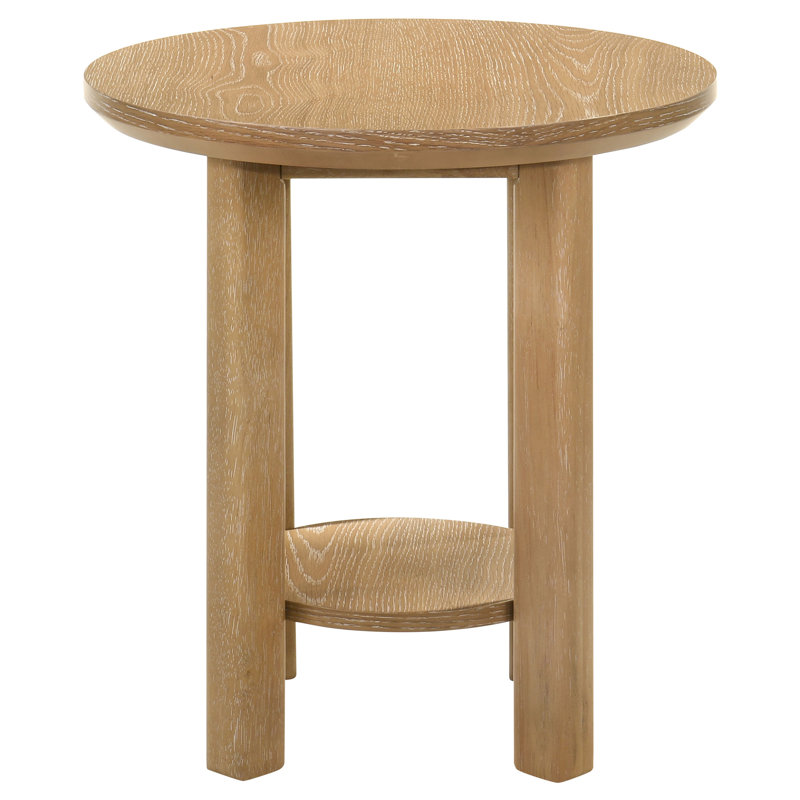 Table de bout ronde en bois avec étagère en chêne clair Ottowa