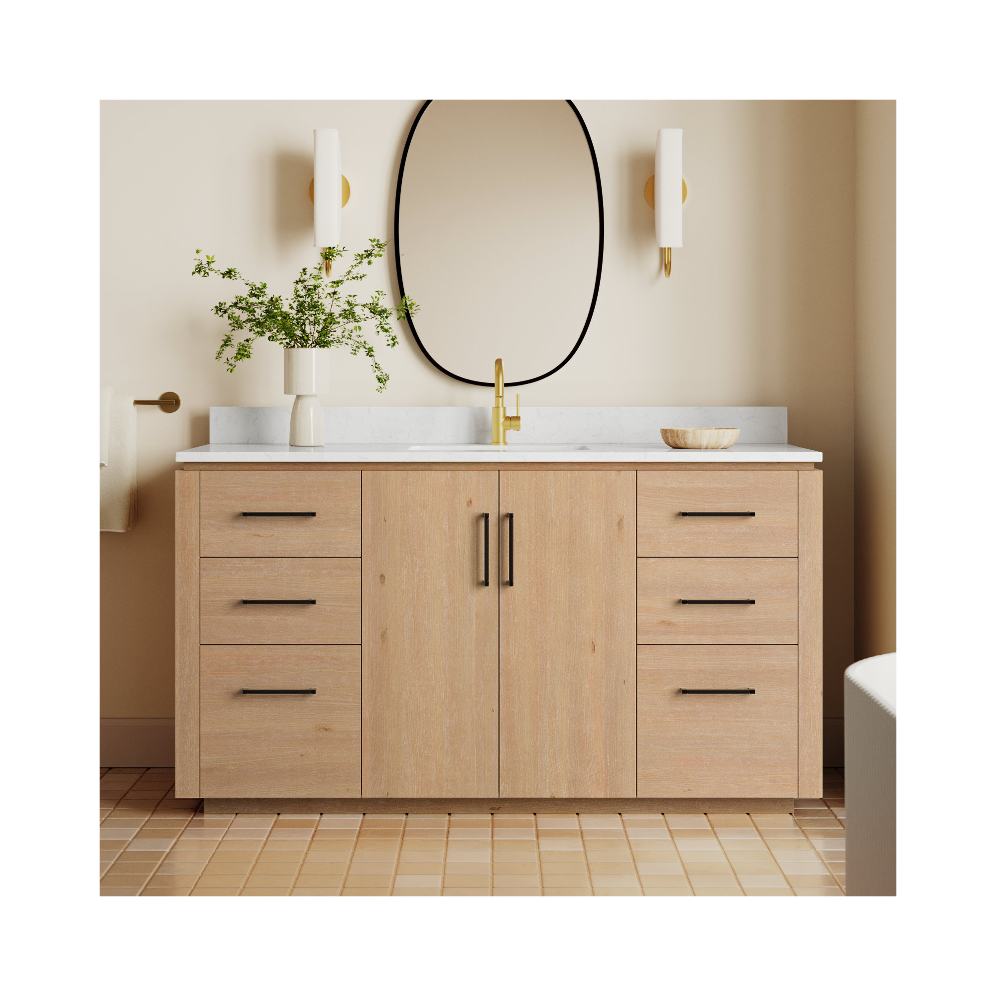Cloverfield 60'' Single Bathroom Vanity, Fir Wood Brown, Matte Black
