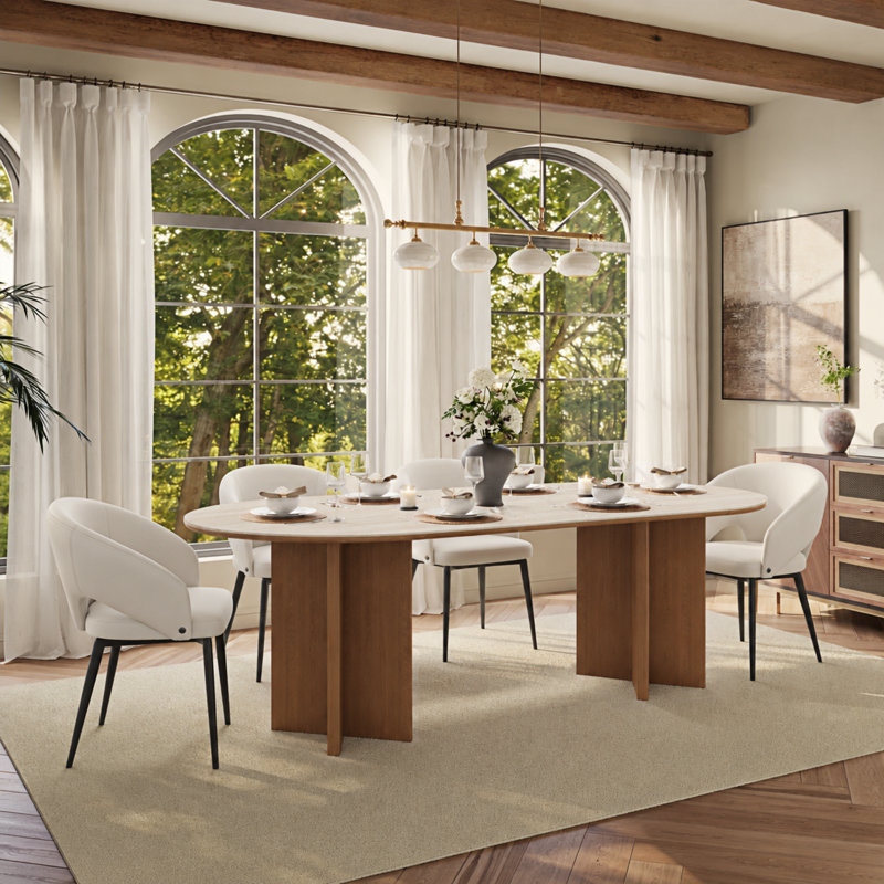 Table de salle à manger rectangulaire moderne pour 6 personnes, pieds en bois massif, plateau de table en pierre 71 po Modern