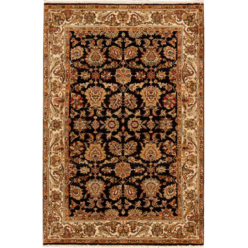 Tapis noir et crème noué à la main de haute qualité