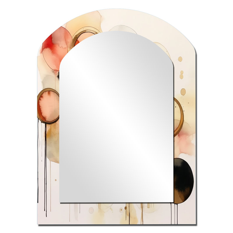 Afternoon Dreams Boho Chic Vintage Pink Gold IV - Geometric Asymmetrical Large Wall Mirror, Modern Arch Unique Mirror, Printed Metal Art
