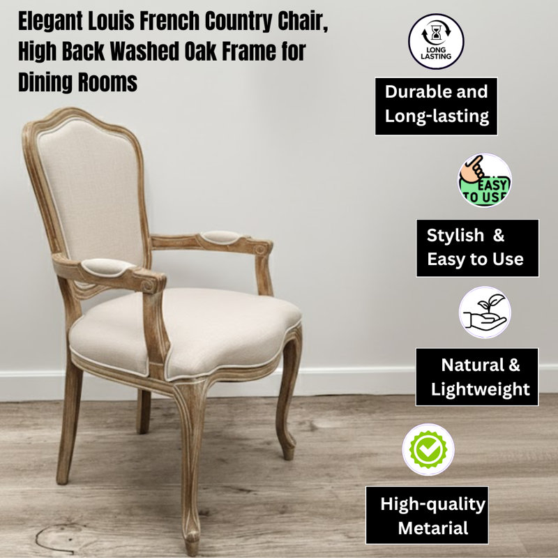 45cm H Linen Upholstered King Louis Back Armchair in Grey