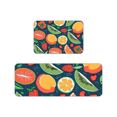 Tropical Fruit Print Kitchen Mats for Kitchen & Summer Dining Area, Blue Multicolor Home Decor 2 Pack