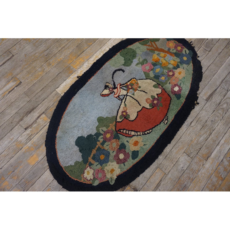 Tapis bleu antique antique en laine crocheté