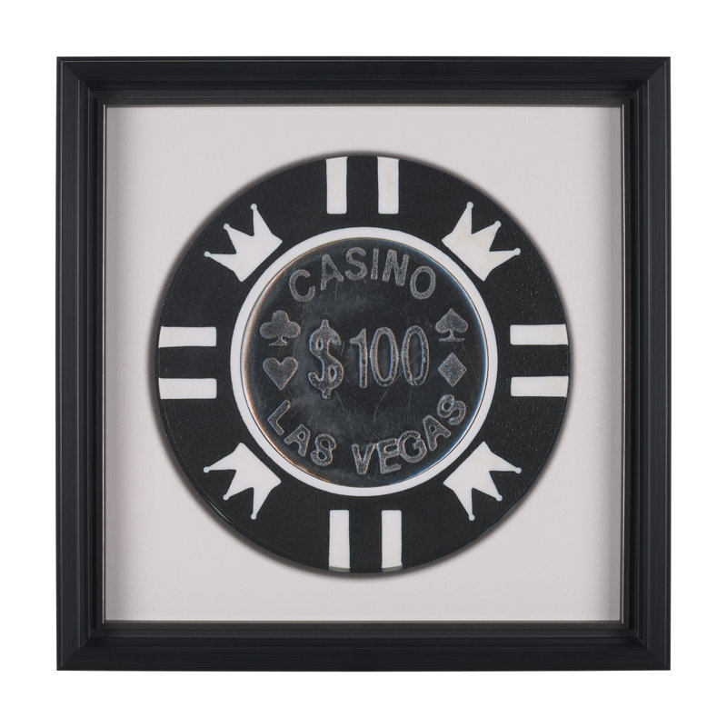 «Casino 100 Dollar Vegas Poker Chip» par Zap Studio, reproduction d'art sous verre encadrée