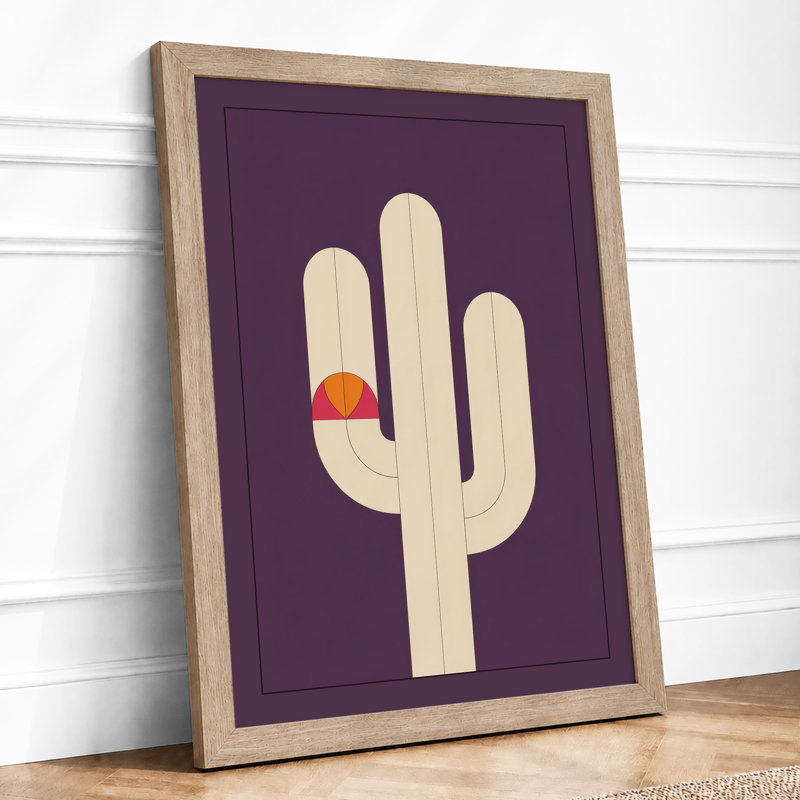Cactus Bloom Minimalist - Framed Print, A4 - 29.7 x 21.0 cm, Oak