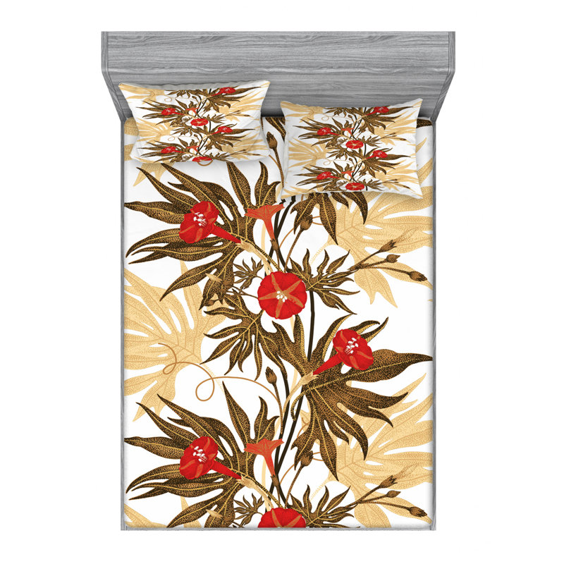 Microfiber Floral Sheet Set, Full/Double Sheet Set with Fitted Sheet, Floral 1