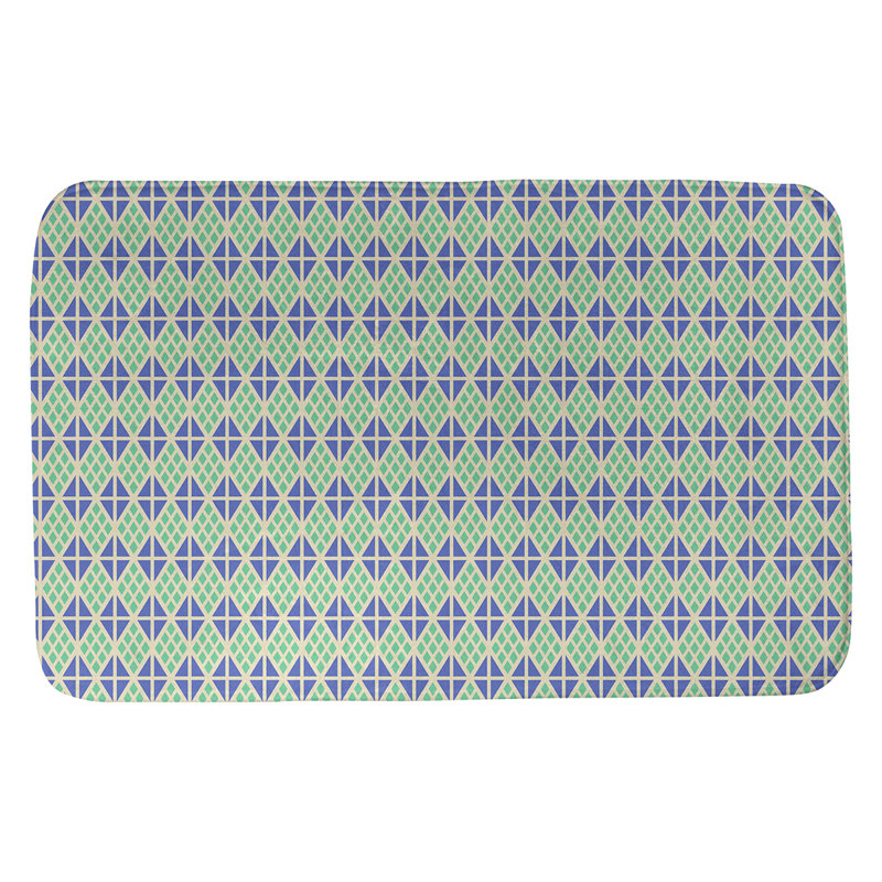 Tapis pour salle de bain diamants Leffel, l 21 po x L 34 po, Vert / Bleu