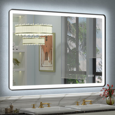 Aevar UL Certified Front & Back Lighted Anti-Fog Tempered Glass Framed Bathroom/Vanity Mirror with 3-Year Warranty