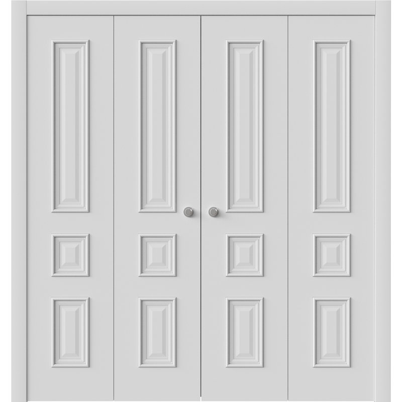 Portes coulissantes doubles pliantes | Émail blanc IM33 1833 | Ensemble de quincaillerie pour moulures robustes | Portes de garde-robe de chambre en bois massif
