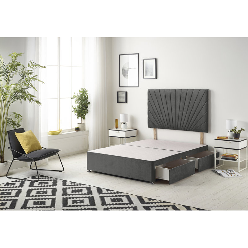 SantaFe Tweed Fabric Divan Bed Base and Headboard with Optional Drawers, Kingsize (5'), Charcoal, 2 Drawers