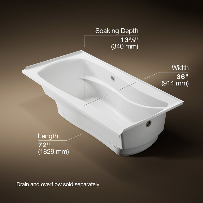 Mariposa 72" x 36" Air Acrylic Bathtub, Blanc, Droite