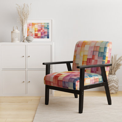 Hardedge Pastel Symetry I - Upholstered Modern Arm Chair, Hard-Edge Art Accent Chair