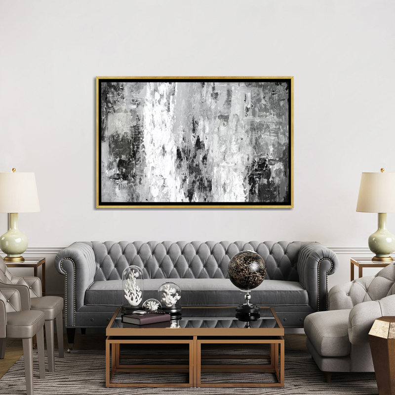 « Black And White Abstract IV by PI Studio » - Impression sur toile tendue, H 40 po x l 60 po, Impression encadrée, Doré