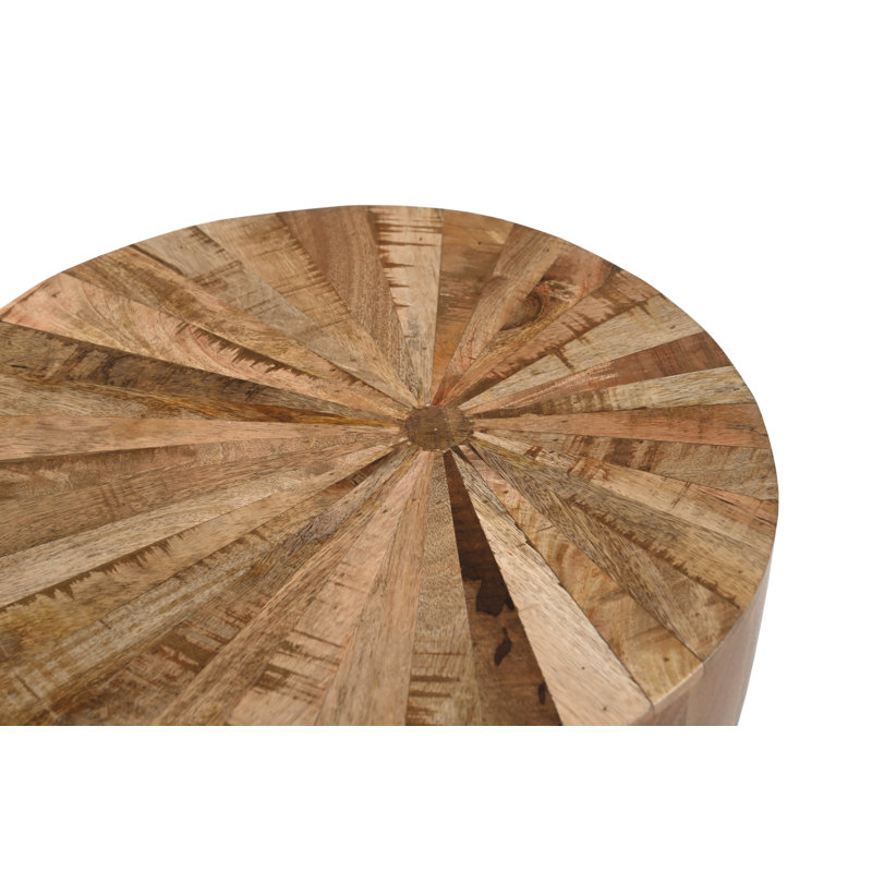 Cayley Rustic Solid Wood Drum End Table – Handcrafted Sunburst Accent Stool