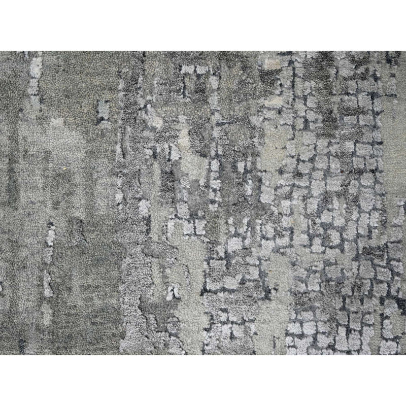 Tapis noué à la main 10 pi 0 po x 13 pi 10 po gris moyen en laine et soie