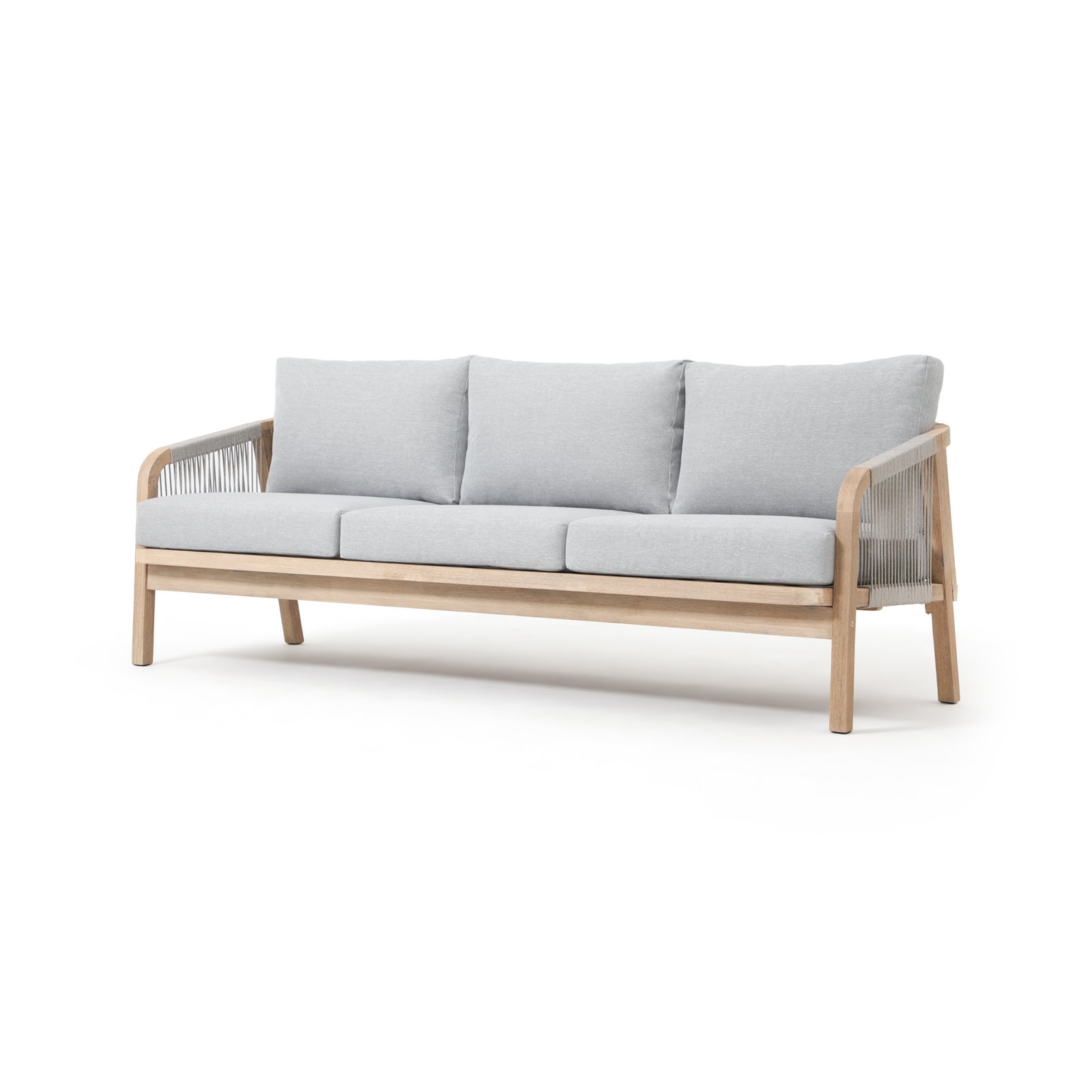 Andrek Outdoor Acacia Wood and Rope Woven Sofa with Cushions